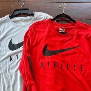Two THE NIKE TEE long sleeved T-shirts in red and grey Men’s size Large